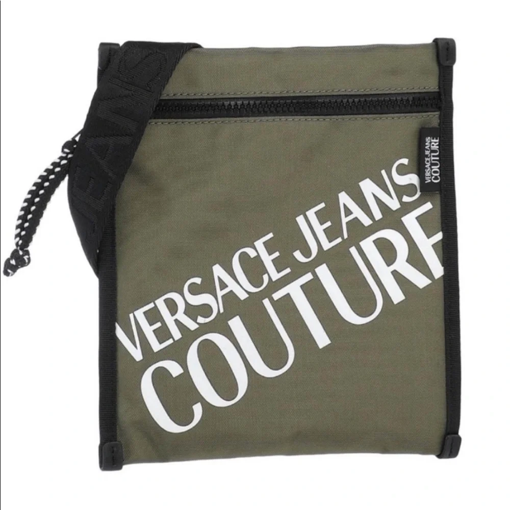 Versace couture Macro Logo collection techno fabric & leather messenger bag